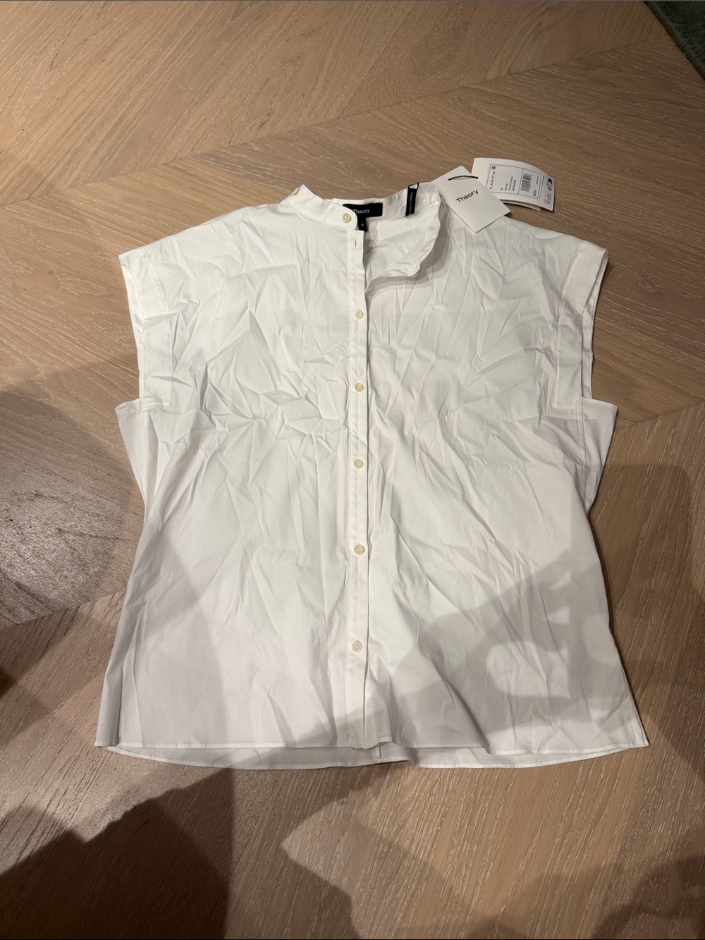 Theory White Sleeveless Button-Down Poplin Blouse